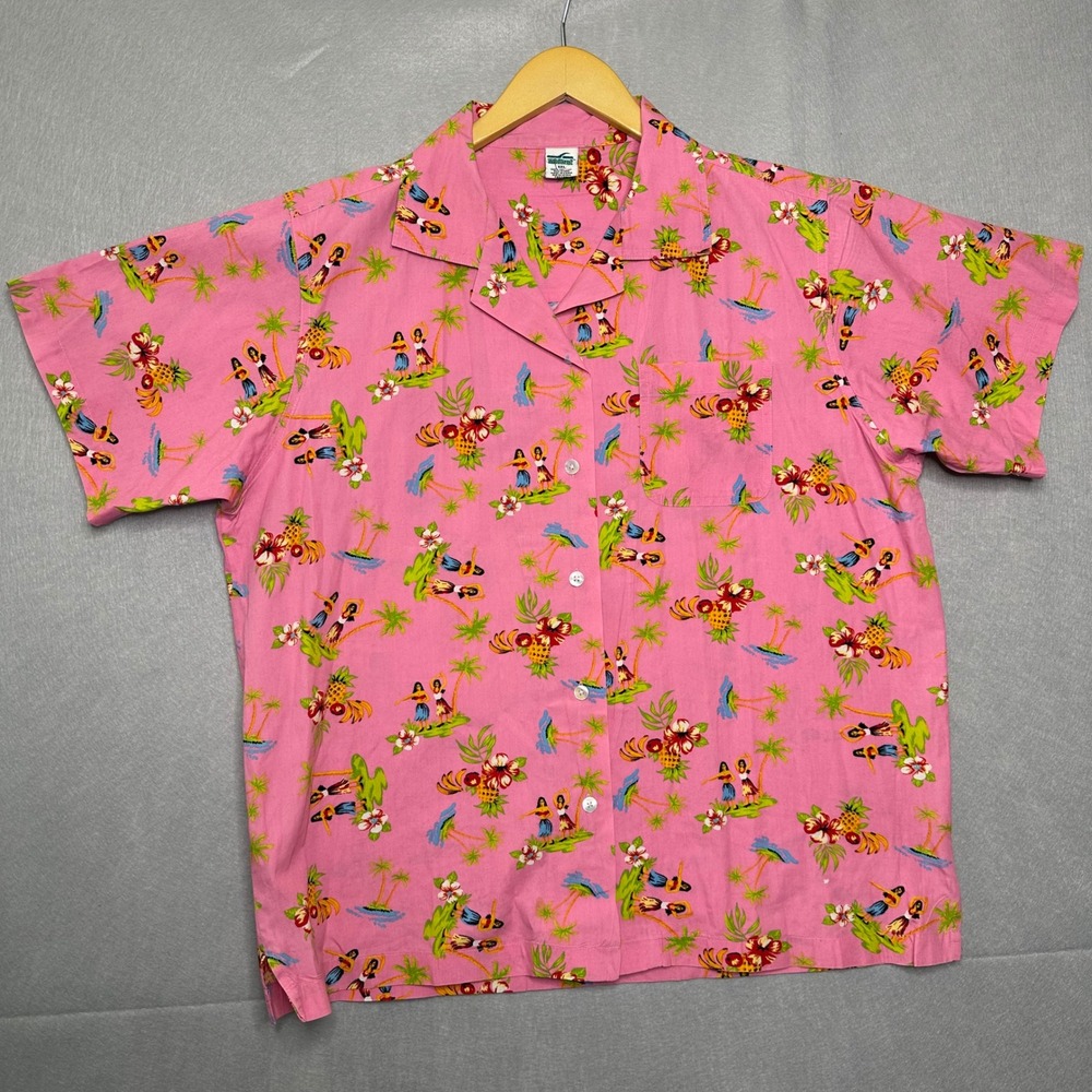 Third Coast Women Shirt XXL Pink Excellent Hula Tropical Cotton Aloha Barbiecore